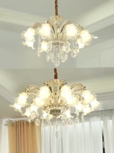 European Style Jade Chandelier Living Room Crystal Chandelier Ceiling Light Retro Dining Room Hanging Light Stair Light Decorative Pendant LightFast shipping