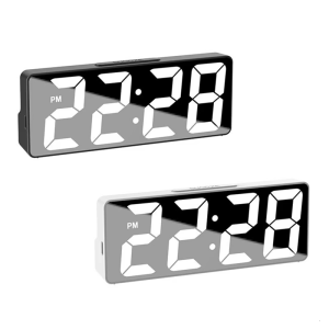 Modern Mirrored Design Electronic Alarm Clock USB Operated LED Display Temperature Sensors Snoozes Function