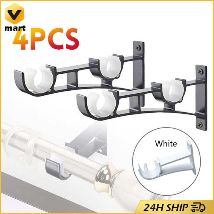 4pcs Curtain Rods Bracket Hanger Hook Rod Support Clamp Crossbar Fixing  Clip Wall Hooks Organizer Rails Rack Home Storage Double Curtain Rod  Bracket