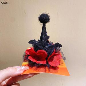 [ShiFu] Funny Halloween Hair Accessories Cute Girls Witch Hat Hairpin Pumpkin Bat Decor Hair Clips For Children Party Dress Up Headwear