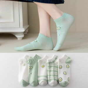 EFKS109 Kaos Kaki Wanita Pendek Semata Kaki Kaos Kaki Putih Hijau Ankle Random 5 pcs
