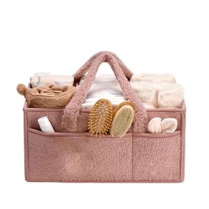 SI958 Plush Baby Diaper Bag Removable Divider with Handle Diaper Storage Basket Multifunctional Large Capacity Diaper Organizer Baby Care