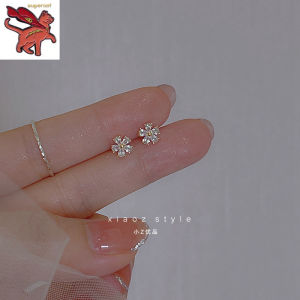 Original 18k saudi gold pawnable zirconia flower stud earrings niche design earrings for women accessories hypoallergenic