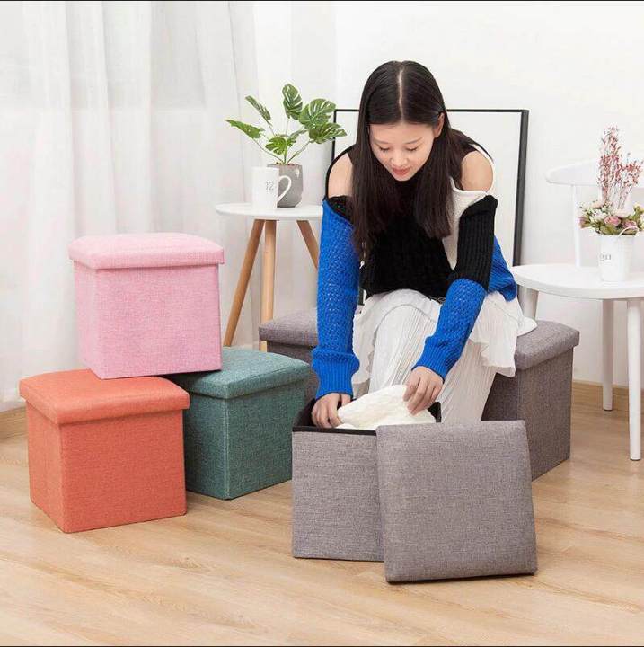 Storage Stool Ottoman Fabric Foldable Storage Box Sofa Footrest Foot