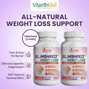 TWIN PACK - Nutri Botanics SlimShred Max Weight Loss Supplement - Block Carbs Lose Weight Fast Curb Appetite Boost Metabolism Effective Fat Burner