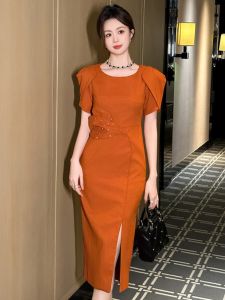 ZYHT EraVogue เดรสผู้หญิง เดรสสีส้ม เดรสแขนพอง เดรสทำงาน เดรสไฮโซ เดรสวินเทจ เดรสออกงาน เดรสปาร์ตี้ ชุดราตรี 50882