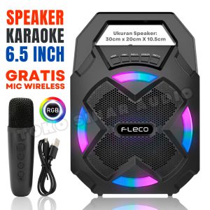 Speaker Bluetooth Full Bass GRATIS MIC WIRELESS FLECO F-6112M 6.5 inch  [Bluetooth/Karaoke/USB/TF/FM/AUX-IN/TWS/] | Speaker Aktif Super Bass | Salon Aktif Super Bass | Speaker Murah | Speaker Mic Karaoke | TOKO SINAR AUDIO