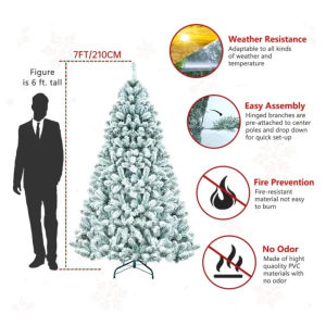 【VIDKHSY Store】Flocked Snow Christmas Tree 4/5/6/7FT Snowflake Pine Xmas Tree with Metal Stand-Artificial Snow White Winter Decor for Home Holiday Season