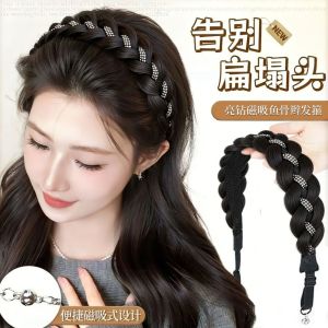 BEAUTYLADIES Adjustable Rhinestones Braids Headband Non-Slip Stylish Fishtail Braid Hair Hoop Hair Accessory Handmade ic Hair Extension for Women