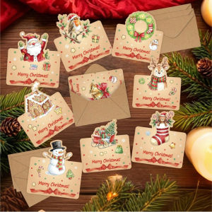 Oldlaiben Christmas 3D Greeting Card Set Gold Stamped Tree Kids Message Card Gift Packaging Decoration Greeting Card