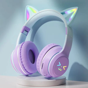 With Free Gift!  Cats Ears Headset RGB Light Smile Face TWS Headset Gradient New Headphone Pink Little Girl Earphone Gift Suitable for Any Phone