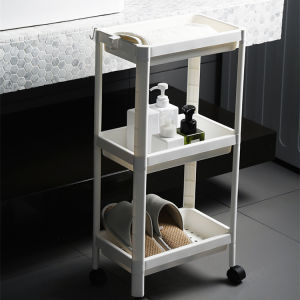 JustLiving 3/4 Layer Kitchen Storage Shelf Rack Kitchen Tower Movable Assemble Plastic Bathroom Shelf Wheels Trolley Space Saving Organizer