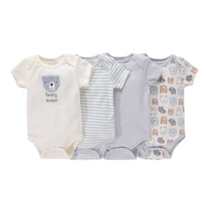 PAYI BABY-4PCS Bear Design Baby Boys Onesies Soft Cotton Jumpsuit Short Sleeve Romper Infant Bodysuits