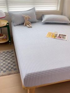 w33Q Elastic Plaid Fittedsheet Super Single/Queen/King/Super King Fitted Bedsheet Breathable Bed Cover P9R4A