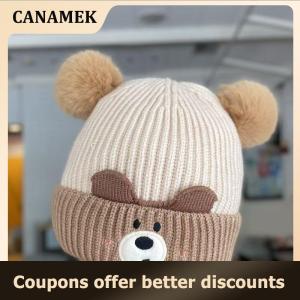 【 CANAMEK 】 Cute Baby Winter Warm Knitted Hat Double Pompom Baby Hat Ear Protection Cap Cold Proof Knitted Hat