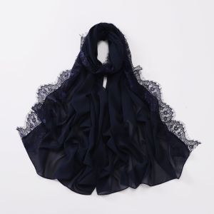 BESTOUR Lace Edge Silk Scarf Solid Color Long Chiffon Hijab Veil Elegant Soft Headwraps Women Headwear