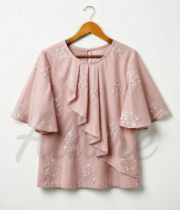 Allure Plus Clothing JODIE Blouse Short Sleeves Embellished Fabric Ruffled Front Top