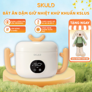 Bát Ăn Dặm Giữ Nhiệt SKULD K5PLUS –Bình Ủ Cháo Tích Điện Làm Ấm 3 Chiều Khử Khuẩn UV Chống Nước IPX7 Cho Bé IQKAO