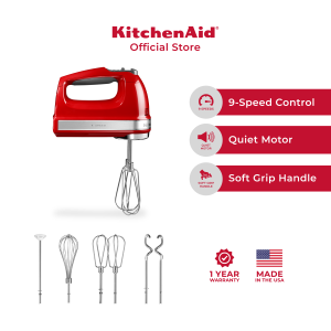 KitchenAid 9 Speed Hand Mixer - Stainless Steel Egg Beater Whip Whisk and Electric Hand Mixer for Baking [5KHM9212]