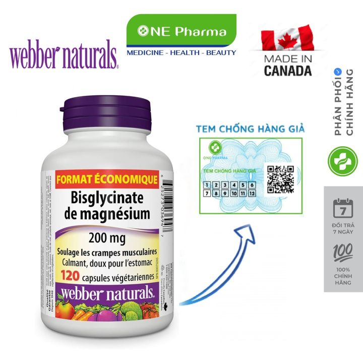 Viên uống Webber Naturals Magnesium Bisglycinate 200mg [120 Viên] Hỗ trợ chức năng xương và cơ