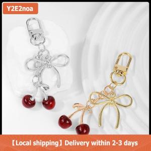 【Local shipping】 Red Cherry Keychain Chain Bowknot Charm Pendant Keyring Jewelry For Girl Women Gift Bag Decoration