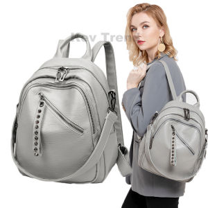 Fashion Women Genuine Leather Backpack Girls Shoulder Bag Big Travel Satchel Female School Rucksack Black Brown Grey