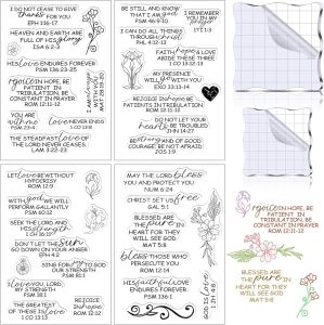 4 Sheets Stamps for Crafting Bible Verse Clear Stamps Set Acrylic Making Christian Scrapbooking Stamp Rubber Stamps 2 Pieces Blocks Tools with Grid Lines for DIY Scrapbooking Making(Classic Style)