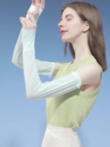 ฤดูร้อนครีมกันแดดแขนสายคล้องนิ้วสำหรับผู้หญิงระบายอากาศผ้าไหมน้ำแข็งแขนป้องกันรังสียูวีกลางแจ้งขี่แขนยามแขนหลวม