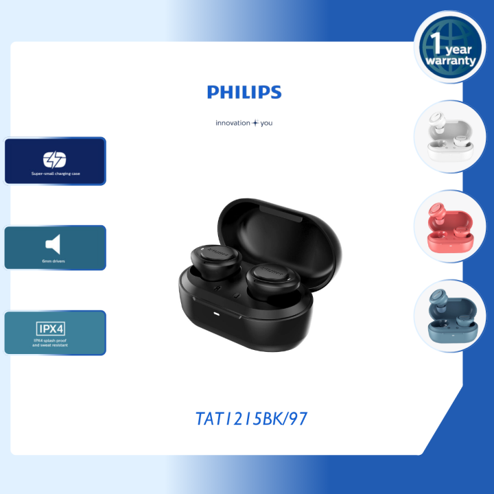 PHILIPS TAT1215 IN-EAR TRUE WIRLESS EARBUDS 6mm driver Clear