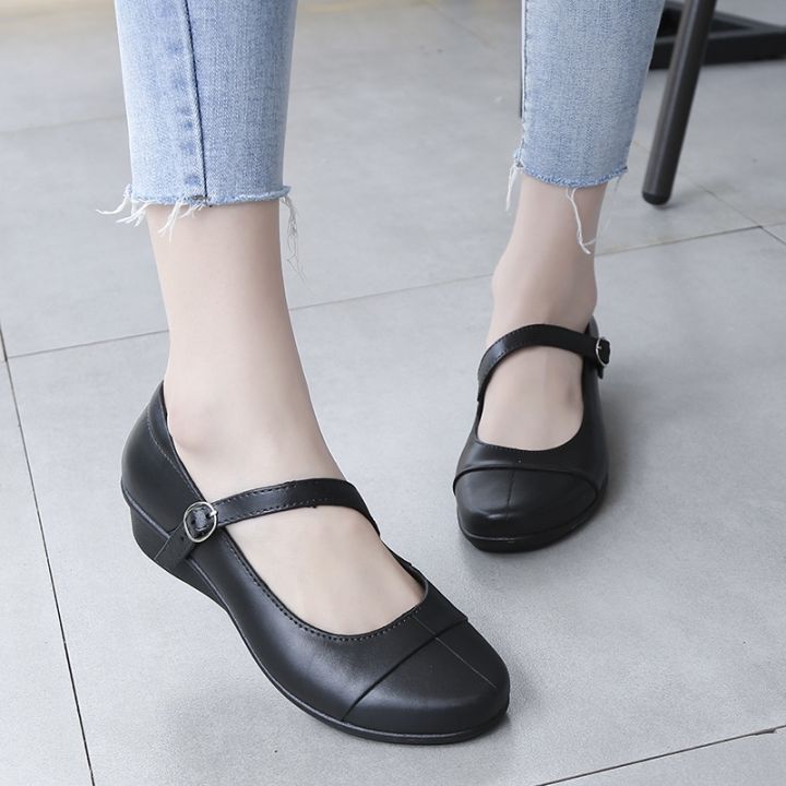 New simple black school office work flat shoes for women girl and kids