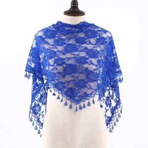 Vintage Sun Protection Lace Scarf with Tassel Korean Style Printed Wraps Hair Band Colorful Flower Triangle Headband Church
