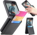 Ốp lưng Samsung Galaxy Z Flip 6 có ngăn đựng thẻ & nhẫn, bao da PU chống sốc, ốp điện thoại có chân đế cho Galaxy Z Flip6 LZQB màu đen. 