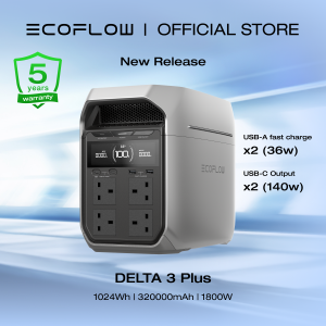 EcoFlow Portable Power Station DELTA 3 Plus 1024Wh LiFePO4 Battery Fully Charges in 56 Minutes 1800W Solar Generator for Home Backup Power Outages and Outdoor Camping