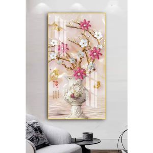 Tranh treo tường bình hoa tranh tráng gương 5D cao cấp treo đâu cũng đẹp.