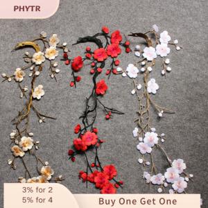 PHYTR HOT Beautiful Embroidered Plum Blossom Flower Patch Iron/Sew on Applique Motif Craft