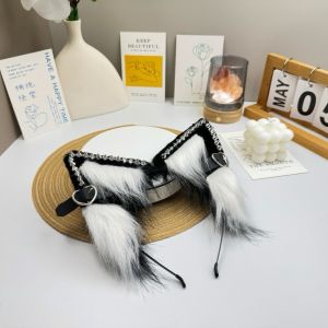 SIRENXI Kẹp tóc Băng đô tóc kiểu Lolita tai mèo Thắt lưng với dây chuyền Tình yêu Băng đô nhồi bông Thời trang Phong cách Hàn Quốc Trang phục cosplay Halloween Các quý cô