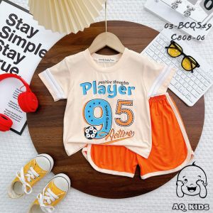 [BÉ 7-30kg] Bộ Cộc Tay Bé Trai Vải Thun Lạnh Minly Baby Raplan In Hình Phối Tay Sọc Quần Sọc - Unibaby - BCQS19