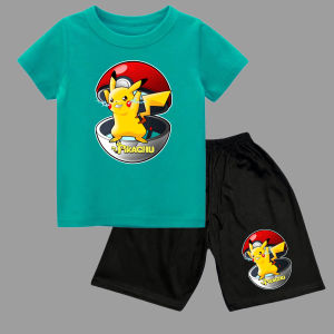 Setelan pakaian anak laki-laki 1-10TAHUNKOMBINASI kaos dan celana sablon gambabr karakter PIKACU