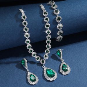 AETHERISY Diamond Bracelet Rhinestone Jewelry Set Water Drop Crystal Shining Tassels Earrings Brida Exquisite Necklace Women