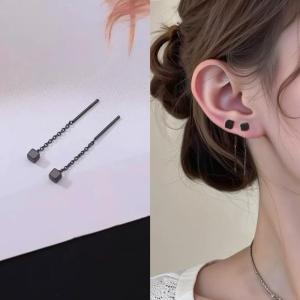 (Bebas beli 2 dapat bonus) A85 COD Anting Kotak juntai hitam simple harga murah titanium wanita