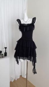324Summer Women Dark Academia Goth DressSquare Collar Frock Evening Shoujo Party Gyaru Coquette Graduation Design