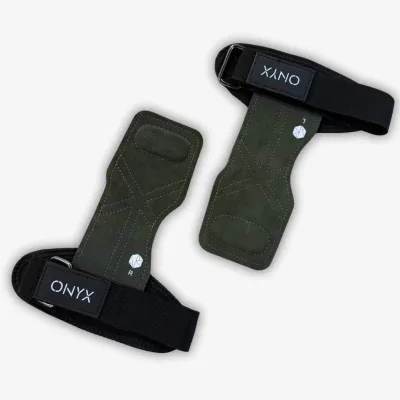 ONYX Grips - 1Pair Non-Slip Wrist Wrap Triple Layer Cowhide Material Weight Lifting Grips Gloves