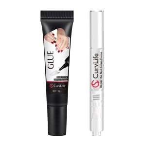 Curvlife 10g Semi Solid Nail Glue Gel with 5ml Nail Glue Remover Pen No Need for Uv Light Valentines Day Gifts Gel Glue for Press On Nails Click&Remove Pen