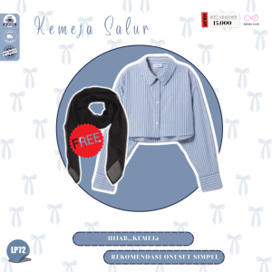 INFINITY - Oneset Wanita Kekinian | Bella Square HitamInner Manset Putih Kemeja Salur Crop Top BiruOro Pants Hitam | Baju Setelan Wanita Kekinian -LP72