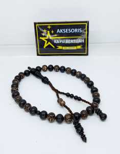 tasbih 33 butir kayu galih kelor hitam kombinasi liwung size 10 mm