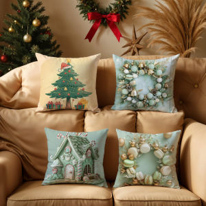 Christmas Pillowcase Single Pack 25 Styles Optional 40x40/45x45/50x50cm Including Macaron Deer Gingerbread House Christmas Hat Christmas Tree Bell Macaron Garland and Other Sweet Elements Patterns Sofa Cushion Cover Winter Home Decoration Pillowcase