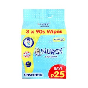 Nursy Baby Wipes Unscented 90s Promo Pack (90s x 3 Less P25)