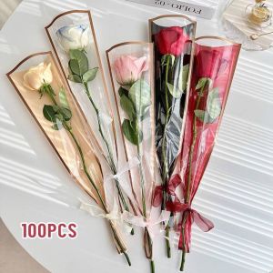50/100Pcs Pack Flower packaging transparent bag single Flower Waterproof packaging bag