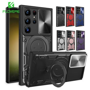 FLOVEME Armor Hybrid Slide Camera Lens Protection Phone Case For Samsung Galaxy S23 S22 S21 Ultra S23+ S22+ S21+ Plus With Wireless Charging Ring Holder All-inclusive Anti-fall Shockproof Back Cover For Samsung S23 S22 S21FE