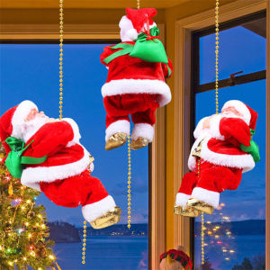 Santa Claus Climbing Beads Battery Operated Electric Climb Up and Down with Music Christmas Decoration Kids Toy Gifts